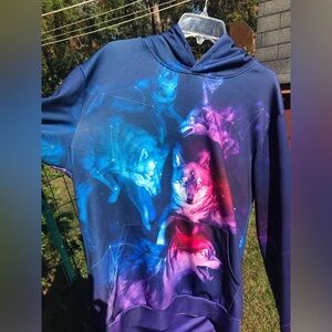 NWOT XL Cosmic Wolf Hoodie For Teens, Constellations, Space, Night Sky 🌌